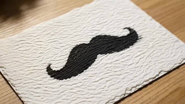 Drawing a Moustache - A person is drawing a black moustache on a white paper towel with a brush pen. The ink is thick and textured, creating a unique visual effect.