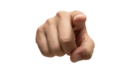 hand pointing directly at viewer. Isolated on transparent background, png	