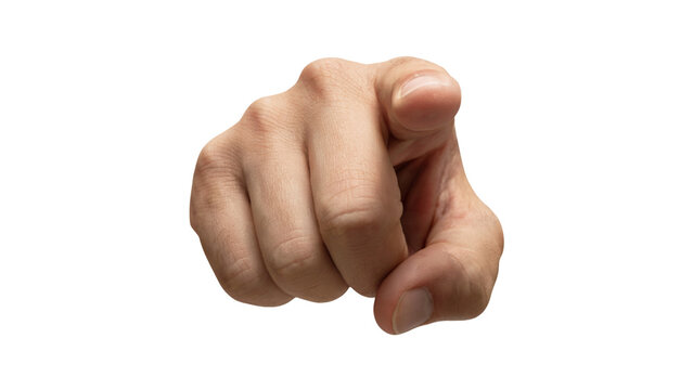 hand pointing directly at viewer. Isolated on transparent background, png	