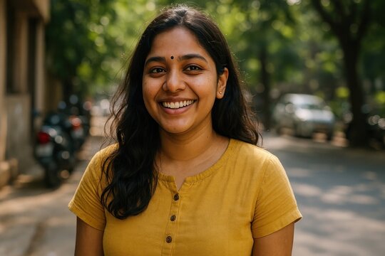 Smiling woman outdoors street