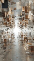 Fototapeta premium Abstract Architecture of White Stepped Passage with Dramatic Light and Shadow, Minimalist Spatial Design