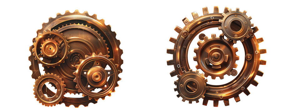 Transparent set of vintage steampunk gears and cogs made of aged metal