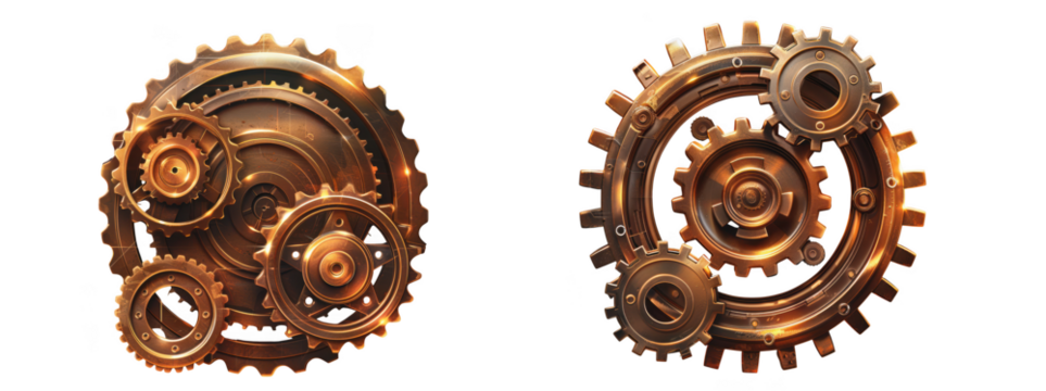 Transparent set of vintage steampunk gears and cogs made of aged metal