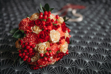 Elegant Red & Cream Wedding Bouquet with Berries