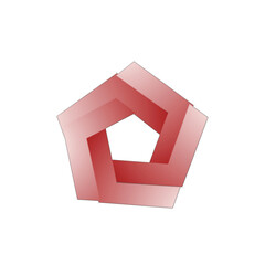 Illustration of a red pentagon shape with an impossible loop on a white background in a simple style