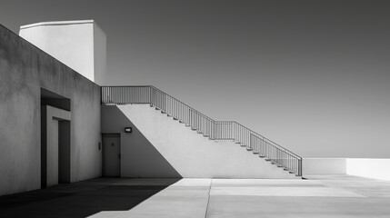 Clean architectural composition in monochrome tones, emphasizing geometric forms, sharp lines, and dynamic shadows for a timeless modern look