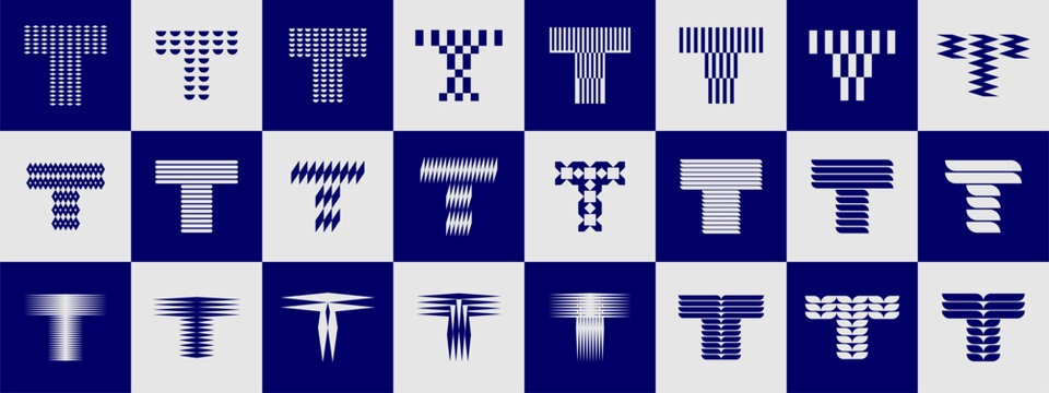 Digital stripe line abstract letter T logo bundle