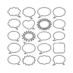 Fototapeta premium Collection of black outline speech bubbles and thought bubbles on white comic conversation