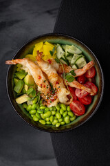 Poke bowl with shrimp and vegetables isolated for menu