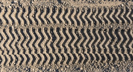 Zigzag Tire Tracks on Dirt Road Surface.
