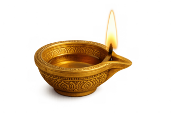 Traditional brass diya oil lamp illuminating a hindu diwali festival celebration, symbolizing light, hope, and prosperity with transparency