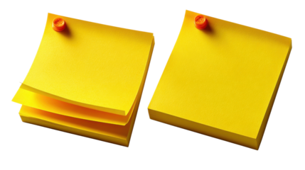 Yellow Sticky Note Reminder: A close-up view presents two stacks of yellow sticky notes. The one on the left shows some pages partially lifted.