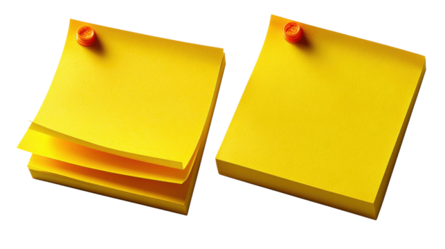 Yellow Sticky Note Reminder: A close-up view presents two stacks of yellow sticky notes. The one on the left shows some pages partially lifted.