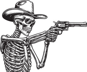 cowboy skeleton holding a gun vector illustration