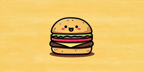 burger illustration in kawaii face style, fun look --ar 2:1 --v 7 Job ID: 25a2f923-d83e-4388-9a60-9e3ec5699b20