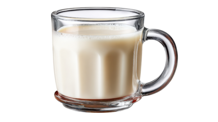 Dairy Delight: A transparent glass mug holds a creamy, refreshing beverage, offering a moment of simple indulgence.