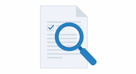 Magnifying glass examining document with checklist, symbolizing review and analysis