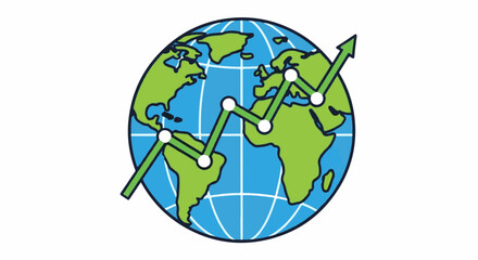 Global economic growth chart on a stylized world map, representing international business progress.