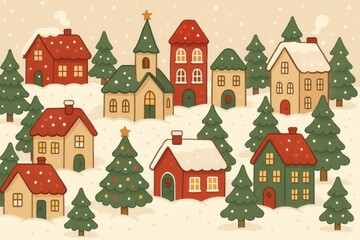Fototapeta premium Charming winter village illustration.