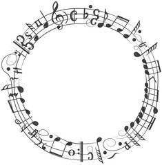 Watercolor Wreath Illustration of Music Notes. Graphic music element frame arrangement