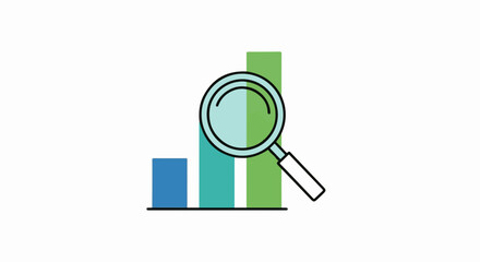 Magnifying glass over growing bar graph symbolizing data analysis and business growth.