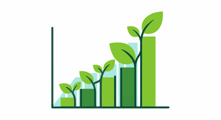 Green shoots sprout from growing bar chart symbolizing sustainable business growth.