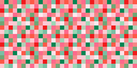 Funky modern red, green and pink buffalo check vector seamless pattern, Christmas plaid background