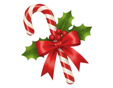 Festive christmas candy cane with red ribbon and holly leaves on a black background - Powered by Adobe