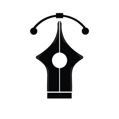 A black and white illustration of a pen nib with a bezier curve on a white isolated background