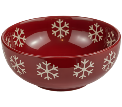 Red ceramic bowl with white snowflake pattern for festive holiday winter celebrations and decoration