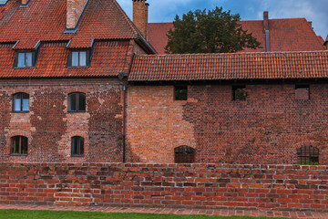Malbork Castle red brick walls and Gothic details in Malbork, Poland
