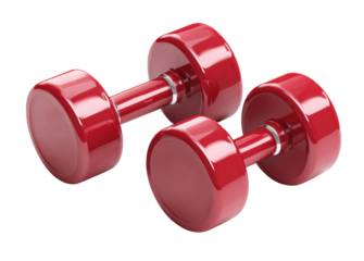 Red Dumbbells on Display: A vibrant pair of red dumbbells, symbolizing strength and dedication, sit ready for a workout. Capture the essence of fitness and achieving wellness.
