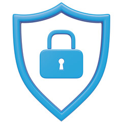 Blue shield icon with lock symbol representing data protection and privacy in digital security