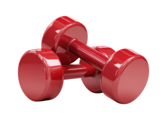 Red Dumbbells: Two vibrant red dumbbells in a close-up shot, symbolizing strength, fitness, and a commitment to a healthy lifestyle. Perfect for workout and exercise related projects.