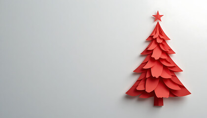 Red Paper Christmas Tree Decor on White Background for Holiday Seasonal Celebrations