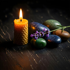Candle and Crystals Arrangement
