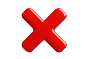 Obraz premium Red glossy x mark icon symbolizing wrong, error, cancel, denial, or incorrect choice with transparent background