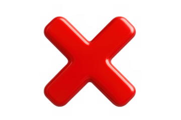 Red glossy x mark icon symbolizing wrong, error, cancel, denial, or incorrect choice with transparent background