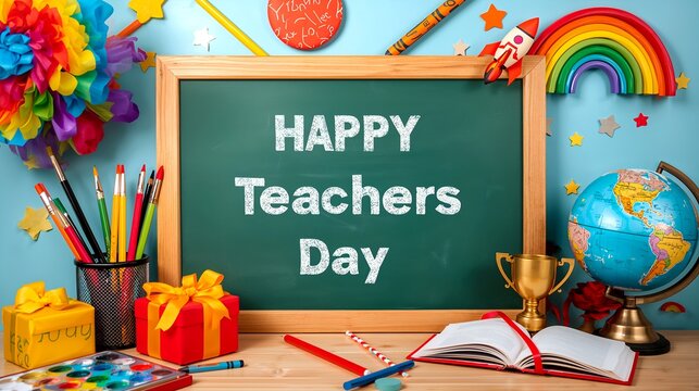 a colorful and vibrant classroom scene to celebrate the Teachers Day