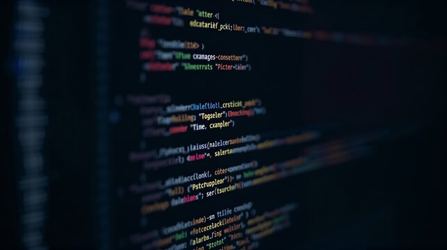 coding on screen, with a shallow depth of field, revealing lines of code in a close-up shot