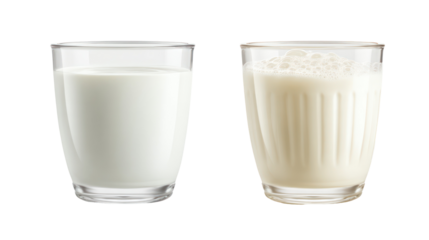 Two glasses of milk isolated on transparent background