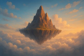 majestic mountain floating above clouds during sunrise
