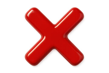 Obraz premium Red 3d glossy x mark symbol representing wrong, error, cancel, denial, rejection, and negative concepts, transparent background