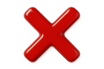 Red 3d glossy x mark symbol representing wrong, error, cancel, denial, rejection, and negative concepts, transparent background