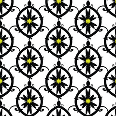 Black and yellow floral seamless pattern