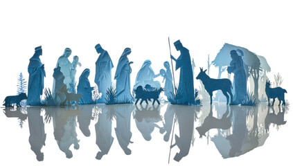 Fototapeta premium Nativity Scene in Silhouette: A serene silhouette of the nativity scene, capturing the sacred event of the birth of christ, embodies the true spirit of Christmas, radiating peace and reverence.