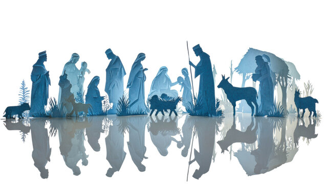 Nativity Scene in Silhouette: A serene silhouette of the nativity scene, capturing the sacred event of the birth of christ, embodies the true spirit of Christmas, radiating peace and reverence.