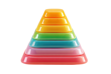 Stacked Rainbow Tower: A vibrant pyramid of layered geometric shapes bursts with a spectrum of colors, showcasing balance, design, and a spectrum of hues.