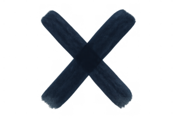 Hand painted dark blue cross mark symbolizing rejection, cancellation, or error on transparent background