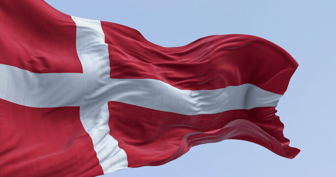 Denmark national flag waving on a clear day - Powered by Adobe